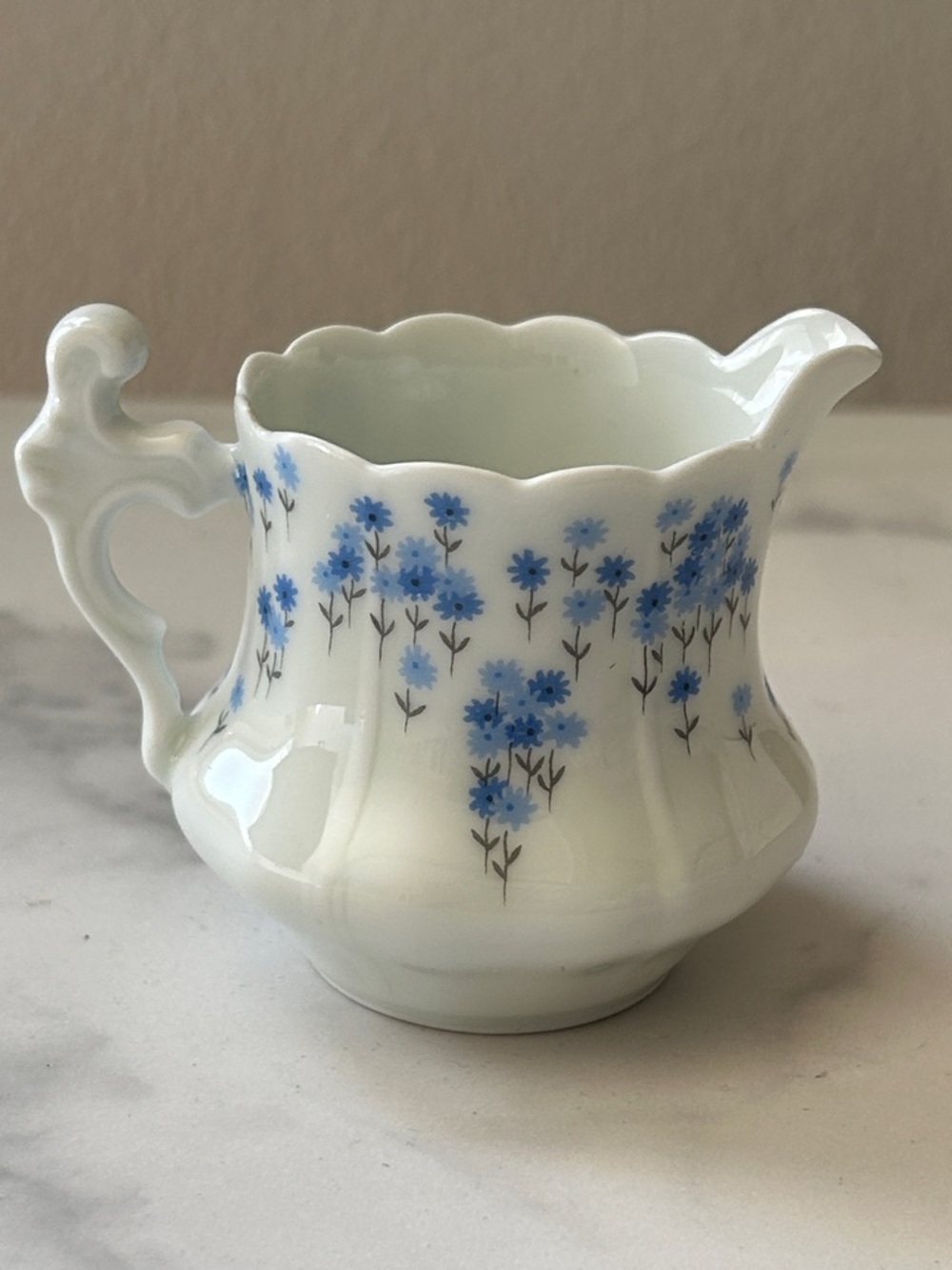 Porcelain Floral Mini Pitcher in White and Blue size is 1-7/8x 2-1/4 inch